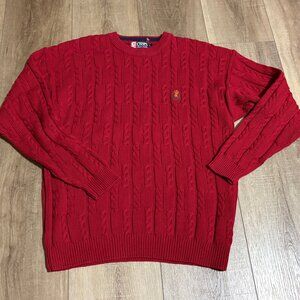 Vintage VTG Ralph Lauren CHAPS Sweater Size Large Red Cable Knit Heavy Cotton